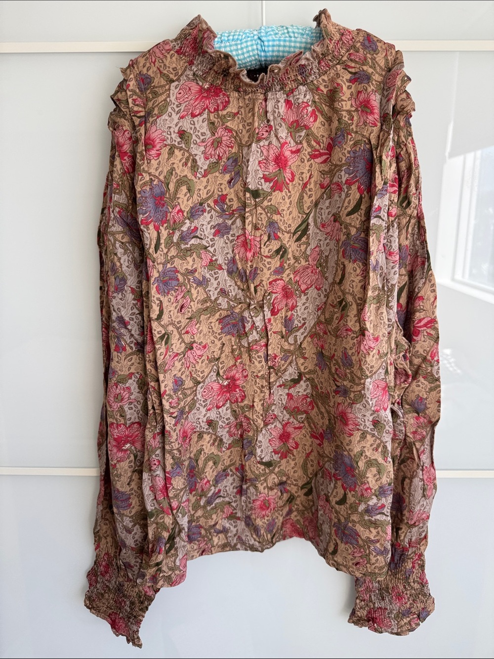 Louise Misha Boho Floral Peasant Blouse in Brown and Pink size 40